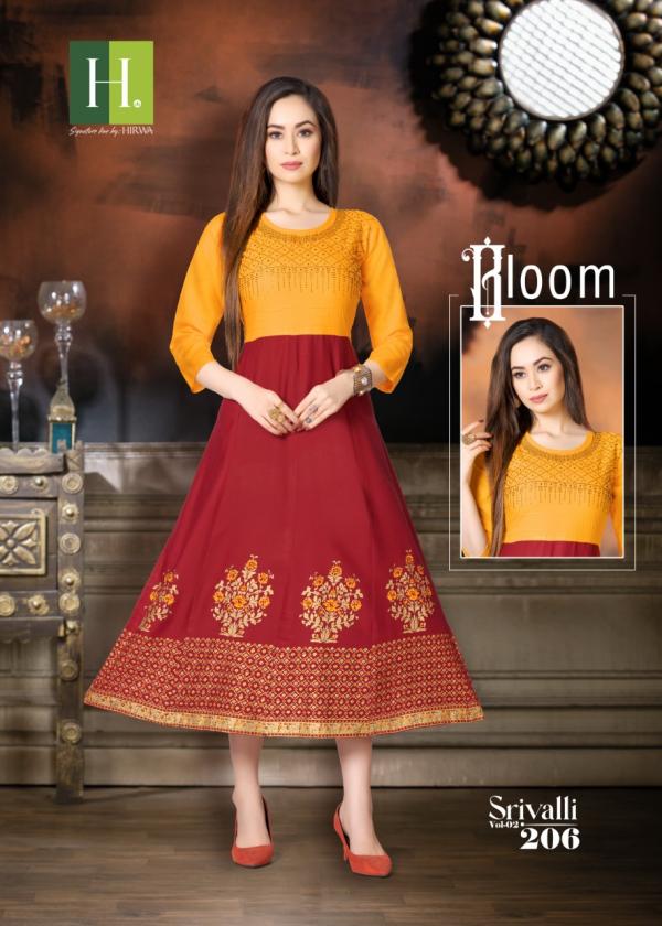 Hirwa Srivalli Rayon Designer anarkali Kurti Collection